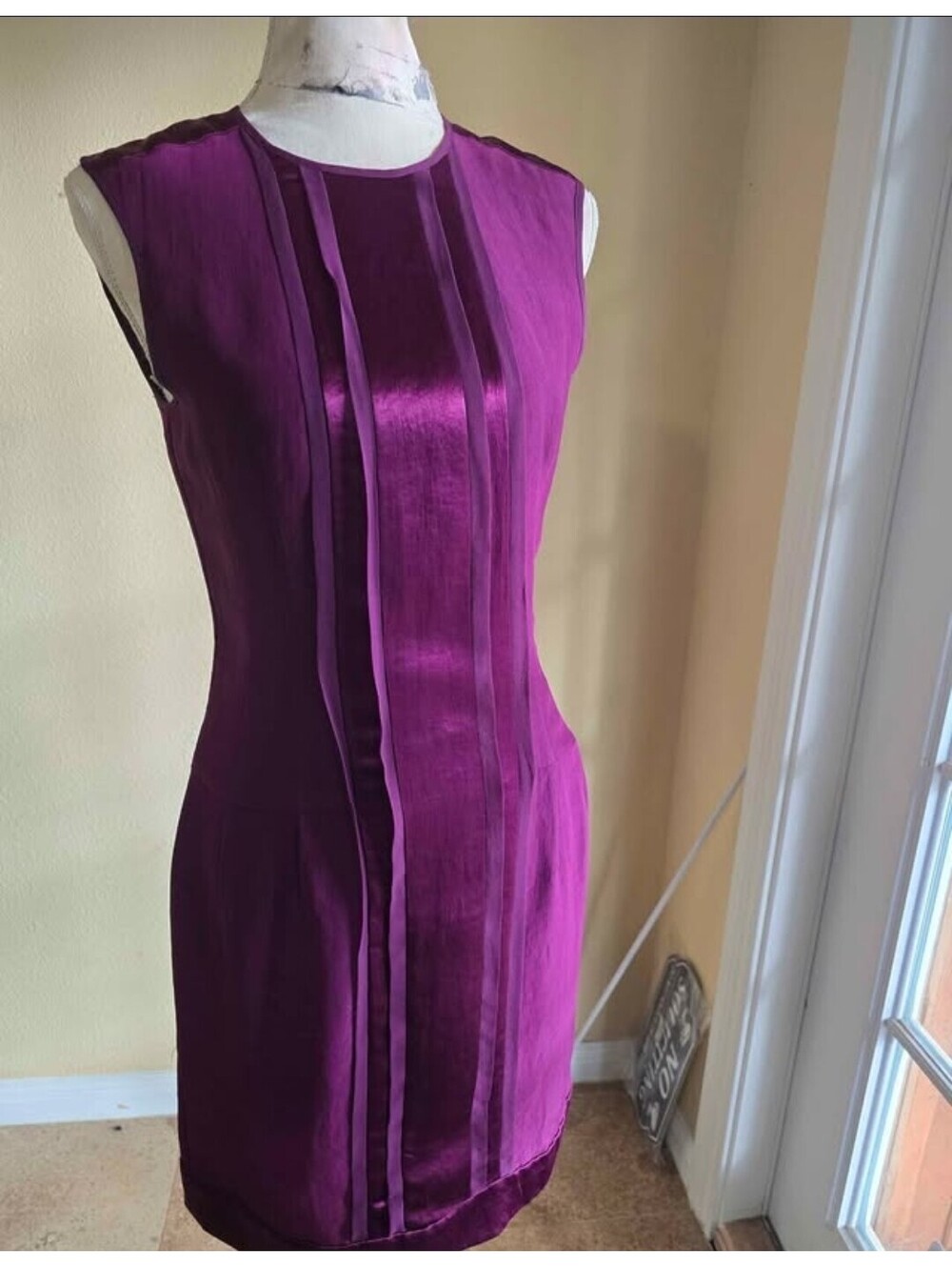 Nanette Lepore wine burgundy Silk satin Pleated Sheath Knee Dress sz 2